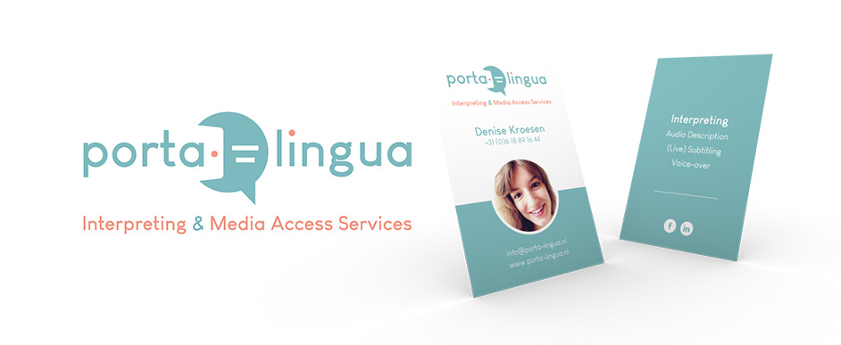 Ontwerp logo en visitekaartje Porta Lingua Interpreting and media acces services