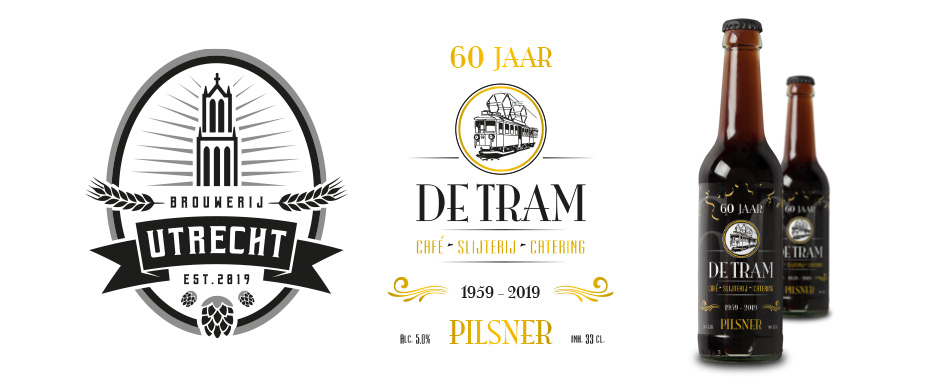 Ontwerp bier etiket voor Café de Tram - 60 jarig jubileum. In opdracht van Brouwerij Utrecht